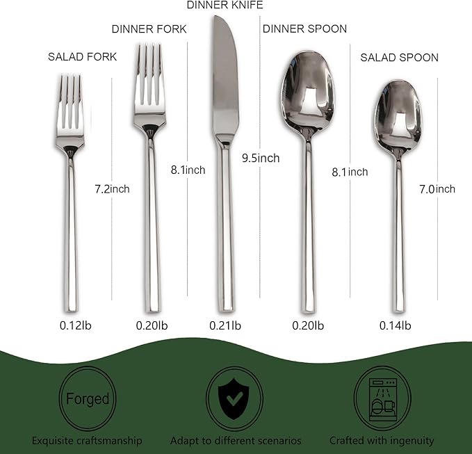18/10 20-Piece Silverware Set, Hexagonal Flatware Set Stainless Steel, Modern Cutlery Set, Service for 4, Mirror Finish Dishwasher Safe