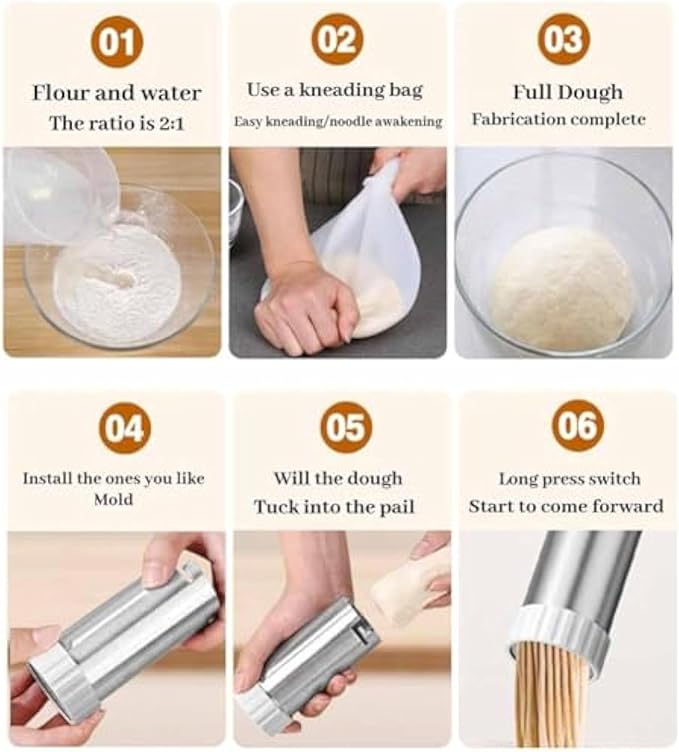 Idiyappam Maker Electric, 2025 New Summer Snow Idiyappam Maker, String Hopper Maker Electric, 5-in-1 Cordless Pasta Machine,Cutters and Sausage Stuffing Tube, with 5 Noodle Molds (Blue)
