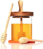 12 oz Honey Pot Set with Silicone Mat, Airtight Wooden Lid, 2 Extra Dippers & Custom Gift Box | Glass Container Honey Jar for Honey & Syrup | Durable & Stylish Kitchenware Food Storage