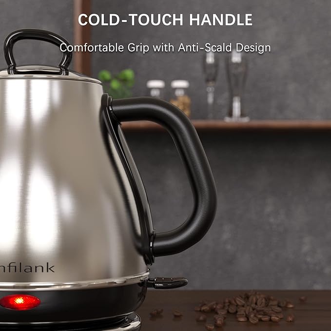 Electric Gooseneck Kettle, 1L 1500W Fast Boil, 100% Stainless Steel BPA Free Pour-Over Coffee & Tea Kettle, Water Boiler with Auto Shut & Boil-Dry Protection, Silver