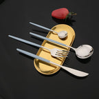 JASHII Flatware Set 24 Piece, Stainless Steel Silverware Set, Macaron Small Fresh Color Cutlery Set, Modern Elegant Tableware Set for Party, Christmas, Dinner (Haze Blue Silver)