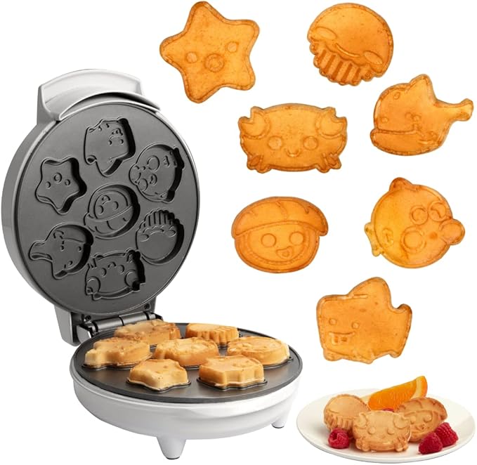 Sea Creature Mini Waffle Maker- Create 7 Different Ocean Animal Shapes in Minutes, Breakfast Fun Cool for Kids & Adults w/Novelty Aquatic Pancakes - Electric Non-Stick Waffler Iron, Holiday Gift