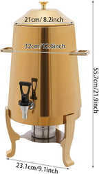 Coffee Urn with Fuel Holder 3.5 Gal/13L Electric&Alcohol Heating, Stainless Steel Beverage Dispenser with Stand, Tea Water Coffee Chafer Urn for Parties Buffet Catering Commercial Home (Gold)