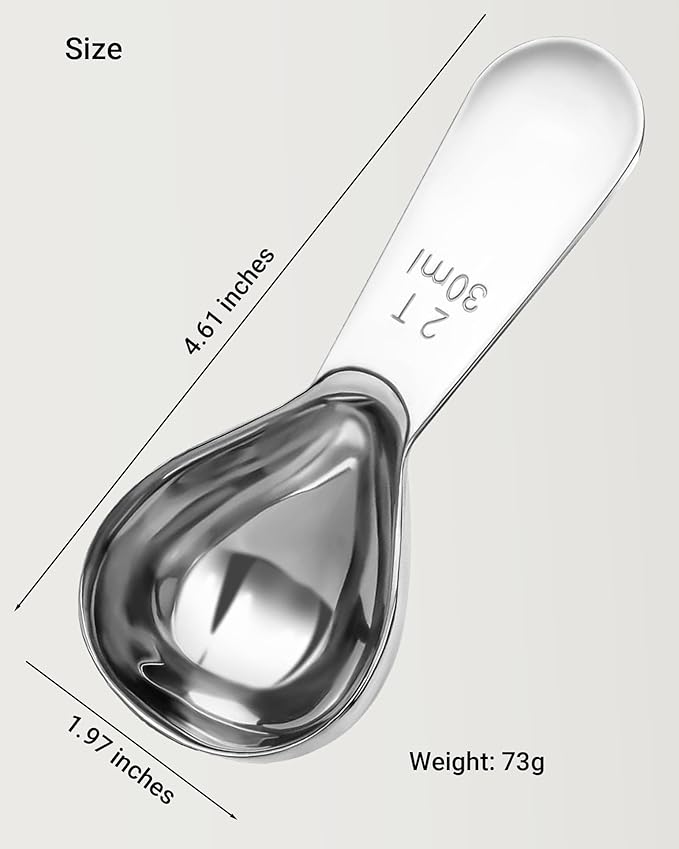 Coffee Scoop 30ml 2PCS, 2 Tablespoon Measuring Spoons, Ergonomics Design Coffee Scooper Stainless Steel Manufacture，Coffee Scoop for Ground Coffee Protein Powder Sugar Cereal (Silver, 2 tbsp-30ml)