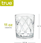 TRUE Diamond Crystal Scotch Bourbon Whiskey Glasses, Old Fashioned Glasses Drinking Set, Whiskey Tumblers, Premium Bar Glassware Set of 4, 11 oz