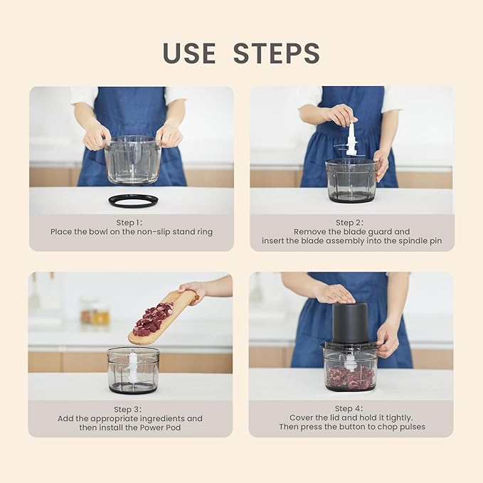 Meat Grinder Electric, 1.2L Stainless Steel Food Processor and Chopper with 4 Sharp Blades, 350W, 2 Speed Modes, for Meat, Baby Food, Vegetables, Fruits, Nuts,5 Cups, Black