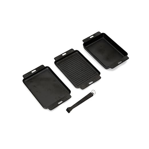 CURRENT Cast Iron Sizzle Plates 3-Piece Set - Deep Pan, Shallow Pan, Grill Pan with Removable Handle, Pre-Seasoned, Heat Retention, Compatible Model P Pizza Oven