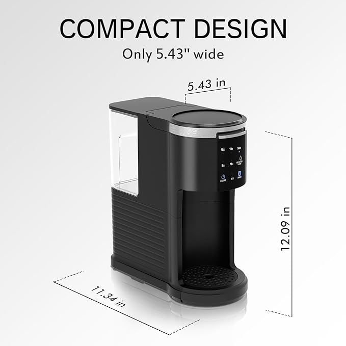 Kndko Single Serve Coffee Maker for Capsule and Ground Coffee, 6 to 14oz Brew Sizes, 40oz Removable Reservoir, Fast Brew, Compact Design, Travel Mug Friendly, Black