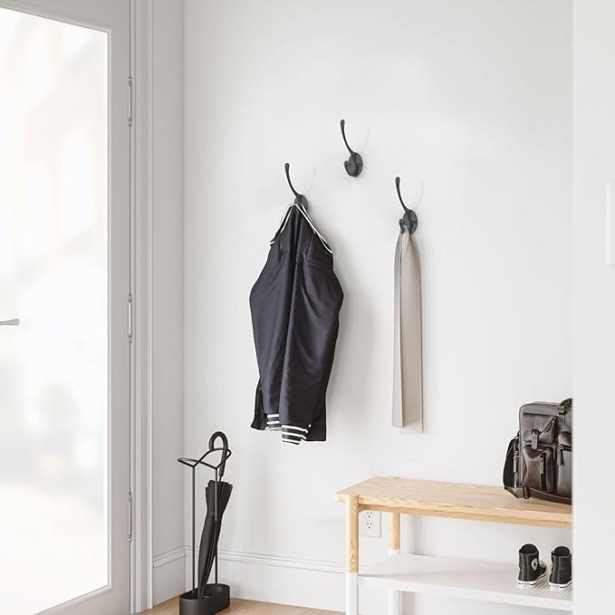 Coat Hooks | Wall Mount Coat Hangers | Black Metal Hooks for Wall with 20 Screws (10Pack)