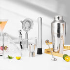 Cocktail Shaker Set with Arcylic Stand, Mixology Bartender Kit for Drink Mixing | Mixology Set with 7 Bar Set Tools Cocktail Kit (Silver)