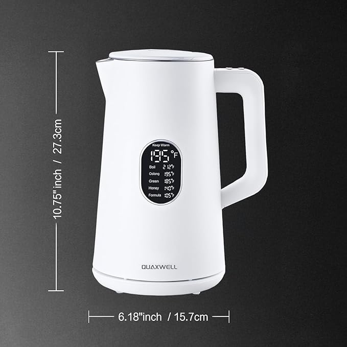 Electric Kettle, 1.5L Stainless Steel, Double Wall Cool Touch Teapot, Fast Boil,5 Temperature Control, LED Display, Auto Shut-Off, BPA-Free,Keep Warm Function, Ideal for Tea & Coffee,White