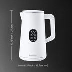 Electric Kettle, 1.5L Stainless Steel, Double Wall Cool Touch Teapot, Fast Boil,5 Temperature Control, LED Display, Auto Shut-Off, BPA-Free,Keep Warm Function, Ideal for Tea & Coffee,White