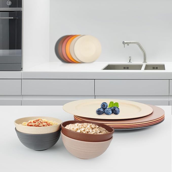 greenandlife 24oz/4PCS Wheat Straw Cereal Bowls, Lightweight Unbreakable Noodle Fruit Soup Rice Bowls Dishwasher Microwave Safe Bowl Sets, Non-toxin, BPA Free, Earth Tone