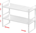 Expandable Stackable Spice Rack Cabinet Shelf Organizer in Cabinets Shelves Kitchen Cupboard Organization Stack up Racks Pantry Countertop Storage Medium/White 2 Packs