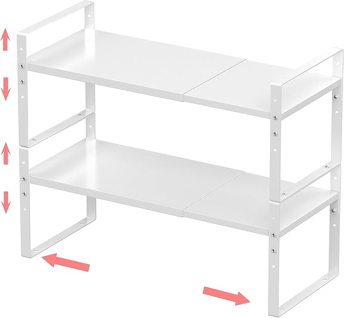 Expandable Stackable Spice Rack Cabinet Shelf Organizer in Cabinets Shelves Kitchen Cupboard Organization Stack up Racks Pantry Countertop Storage Medium/White 2 Packs