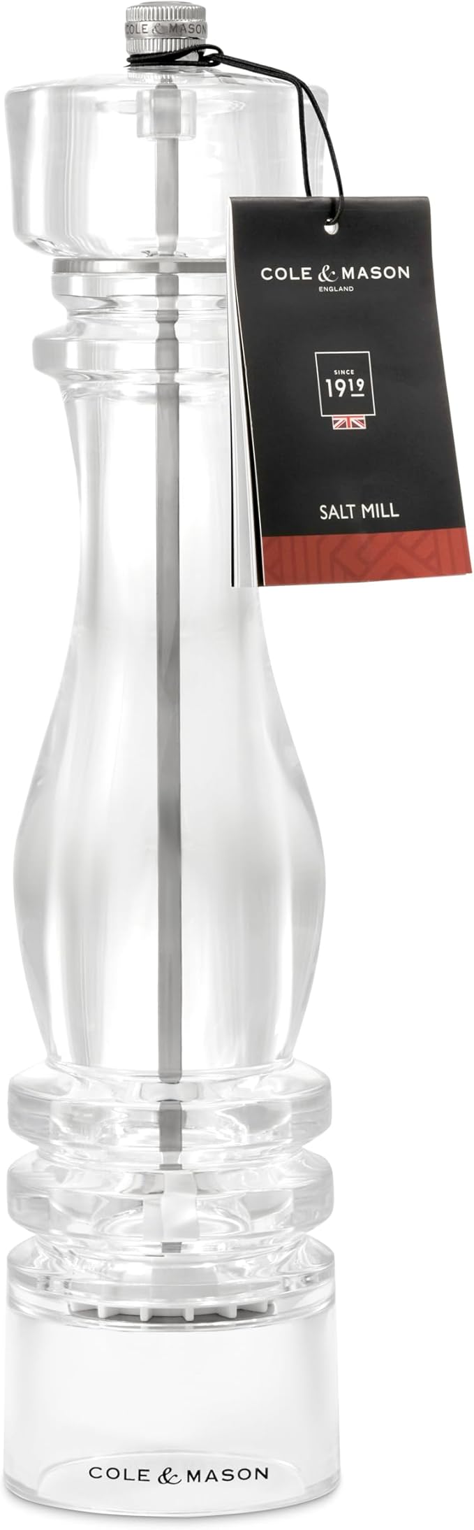 Cole & Mason London Refillable Spice Mill - Kitchen & Home Accessory - Table Salt Grinder - Salt Mill with Ceramic Mechanism - 12", Acrylic
