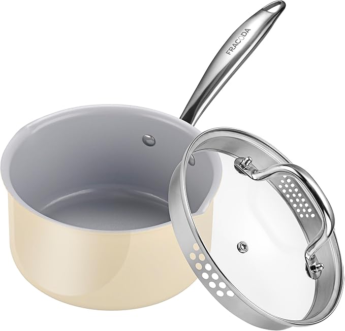 Tri-Ply Stainless Steel Sauce Pan with Steamer Basket & Strainer Glass Lid–Multi- Function Pot 2 QT- Modern Sleek Design–Safe,Chemical-Free & Stylish Cookware–Upgrade Your Kitchen with Healthy Cooking