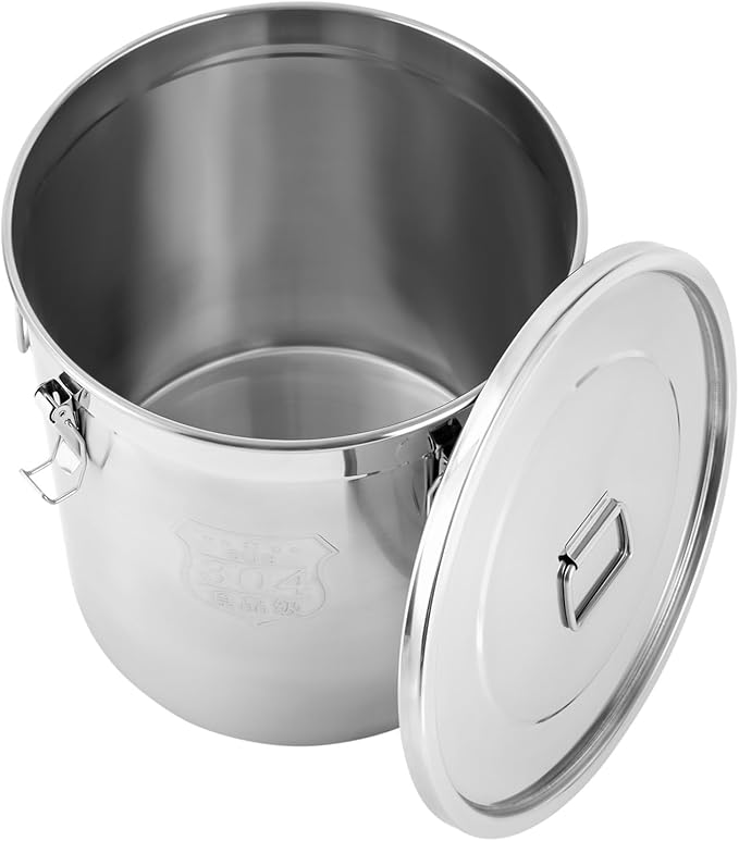 DYNAMI 12.7Gal 304 Stainless Steel Rice Storage Container,Extra Large Food Grade Canister,40-90Lbs Sealed Rice Bucket with Airtight Lid and Locking Buckle,for Rice, Flour, Grain (48L)
