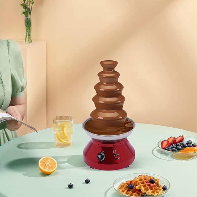 5 Tiers Commercial Chocolate Fountain 230W Hot Chocolate Fondue Tower 7 Lbs Stainless Steel Melting Machine Fondue Fountain for Cheese Party Wedding