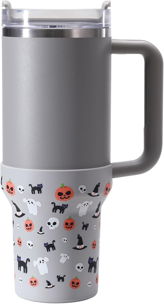 Halloween Boot for Stanley, Silicone Protector Sleeve for Stanley Quencher H2.0 FlowState Tumbler 20oz/30oz/Stanley Adventure Quencher Tumbler 24oz Cup Accessories (Gray)