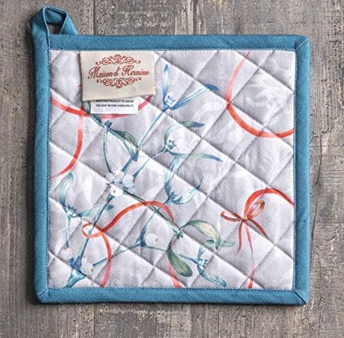 Maison d' Hermine Pot Holders Set 100% Cotton Heat Resistant Potholders 8" x 8" Hot Pads with Loop BBQ, Cooking, Baking, Grilling, Kitchen, Handling Hot Pans (Pack of 1, Enora)