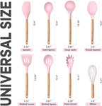 P&P CHEF Silicone Cooking Utensils Set, 8-Piece Kitchen Cooking Utensil with Wooden Handle, Silicone Spatula for Nonstick Cookware, Heat-proof & Easy Clean, Pink