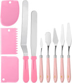10 Pcs cake spatula set Decorating Kit Baking Supply Accessories Tools for Beginners and Pros Includes 2 Frosting Straight Angled Spatula 3 Icing Smoother Scrapers 5 Pieces Cream tools(Pink)