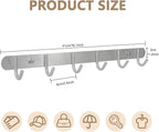 Coat Hook Rack Wall Mounted - Sagmoc Towel Hook Rail with 6 Round Hooks/16-inch/304Stainless Steel Brushed Nickel/Super Easy Installation/Rust and Water Proof/Perfect Home Storage & Organization