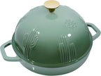 Cast Iron Bread Oven With Cloche Lid for Baking - Green Enameled Dutch Oven With Dome Lid for Sourdough - 2.6 qt