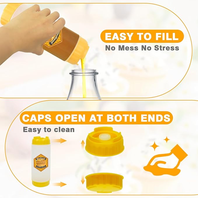 Honey jar 18 oz honey dispenser no drip for double ended squeeze syrup dispenser for home kitchen - 2 pack