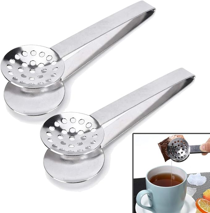 TraderPlus 2 Pack Stainless Steel Tea Bag Squeezer Tongs Strainer Grip