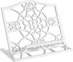 JOGREFUL Cookbook Stand, Cast Iron Heavy-Duty Recipe Book Holder, Kitchen Vintage Recipe Book Holder, Reading Rest Holder for Easel/Counter/Books/Magazine/iPad/Bible, Flower Pattern, White