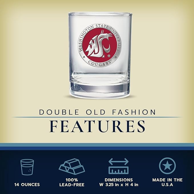 Heritage Pewter Washington State Double Old Fashion | Double Rocks Glass 14 OZ for Liquor | Expertly Crafted Pewter Glass