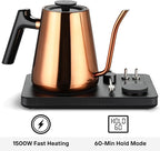Lafeeca DJ Electric Gooseneck Kettle for Pour Over Coffee & Tea - Water Boiler - Turntable Design - Quick Heating & Temperature Control - Copper