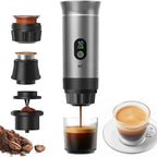 Portable 3-in-1 Espresso Coffee Maker, Self-Heating & Rechargeable with Smart Display — Works with Ground Coffee, Small & Large Capsules; Travel & Camping Mini Machine, 20-Bar Extraction, 60 ml Cup