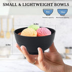 Black Wheat Straw Bowls, 10 OZ Unbreakable Snack Bowls Set of 8, Alternative Plastic Bowl Reusable, Microwave Safe Small Appetizer Bowl for Dessert, Snack, Ice Cream (Black)