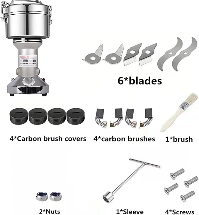 Grain Mill Grinder 750g High Speed Electric Stainless Steel Grinder Cereals Corn Flour Pulverizer Powder Machine for Dry Spice Herbs Grains Coffee Rice Pepper