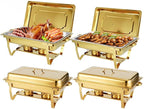 Chafing Dish Buffet Set with Gold Frame, 9 Quart Capacity, 4 Pack, Full Size Chafers