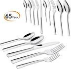 65 Piece Silverware Flatware Cutlery Set, Stainless Steel Fork Spoon Knife Sets for 12, Dishwasher Safe,Ergonomic Design Size and Weight