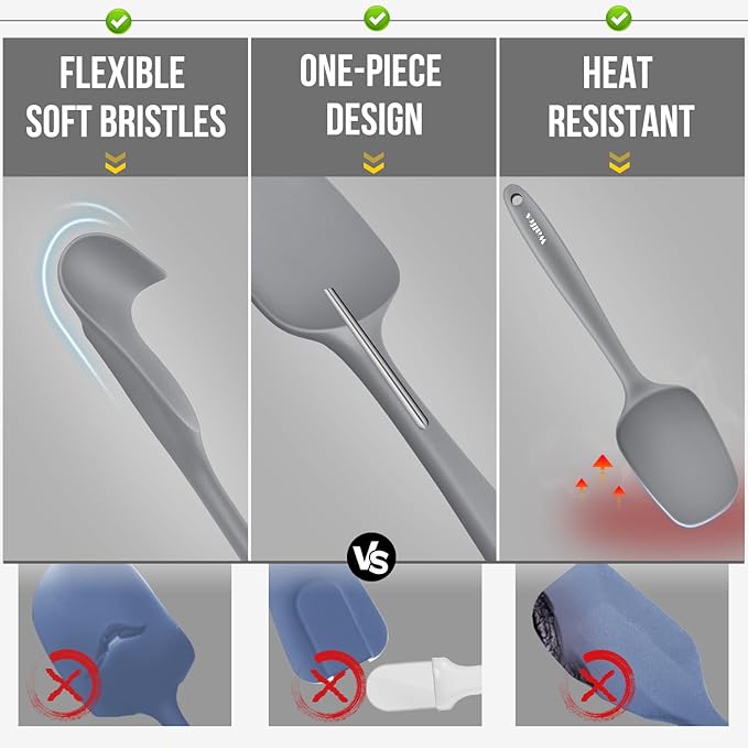Walfos Silicone Spatula -5 Pieces Heat Resistant Kitchen Spoon Spatulas（600°F), Strong Steel Core and One-Pieces Seamless Design, Prefect for Cooking Mixing Baking - BPA Free and Dishwasher Safe,Gray