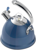 Harriet Tea Kettle Stovetop, 2.5 Quart Whistling Stainless Steel Tea Pot, 3-Layer Base, Unique Ergonomic Handle, Includes Pot Holder & Mat, Electric/Induction/Gas Stovetops Applicable, Blue