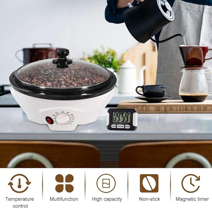 JIAWANSHUN Coffee Roaster Upgraded Electric Coffee Bean Roaster 1.1lb Coffee Roaster for Home Use,0-240℃ Temperature Adjust&Timer 110-120V