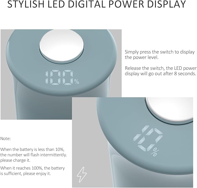 Salt and Pepper Grinder Set with LED Power Display,Larger Capacity Salt and Pepper Shakers Set Electric Rechargeable with Flexible Coarsenes,LED Light,One Hand Operation for Kitchen(Blue)