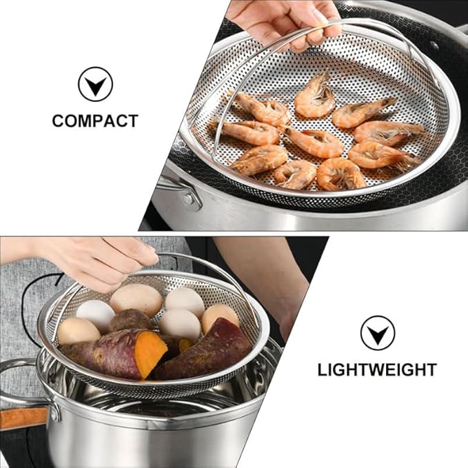 2Pcs Stainless Steel Steamer Basket with Handle - Versatile Food Steaming Rack for Rice Dumplings Vegetables and More Ideal for Home Cooking