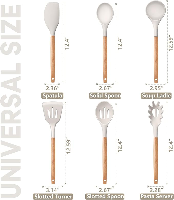 P&P CHEF Cooking Utensils Set, 6 PCS Kitchen Utensils with Wooden Handle, Silicone Spatula for Nonstick Cookware, Easy Clean & Non-toxic, Khaki