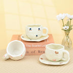 Koythin Ceramic Coffee Mug with Saucer Set, Cute Love Cup Unique for Office and Home, 10 oz/300 ml for Latte Tea Milk