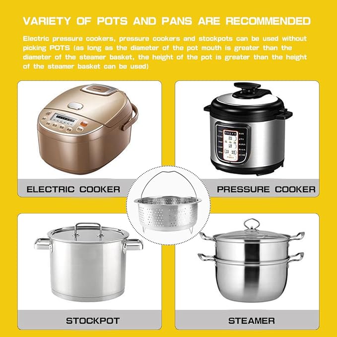Stainless Steel Steamer Basket with Handle Rice Cooker Steaming Basket Metal Steamer Insert Steaming Rack for Rice Cooker Warmer Kitchen Cookware Silver（20cm）