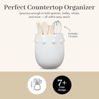 Young's Inc Kitchen Tool Holder with Tools, Ceramic Utensil Holder for Kitchen Counter, Cooking Spoon & Spatula Holder for Counter with Utensils, White