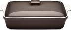 Stoneware Casserole Dish Bakeware Set with Lid, Covered Rectangular Dinnerware, Extra Large 4.23 Quart, 13 by 9 Inch, Oyster