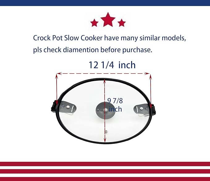 Oval Glass Lid Compatible with Crock Pot 6 Quart Slow Cooker SCCPVL600-S-BR, CPSCVC60LL-S, CPSCVC060LL-BP， Measure your pot per picture to match right lid replacement